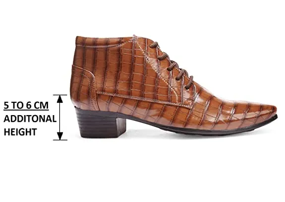 Crocodile Style Height Increasing Faux Leather Material Lace-Up Boots -JonasParamount