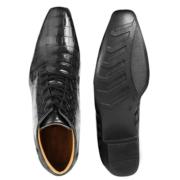 Crocodile Style Height Increasing Faux Leather Material Lace-Up Boots -JonasParamount