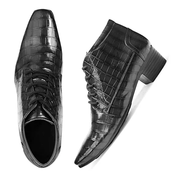 Crocodile Style Height Increasing Faux Leather Material Lace-Up Boots -JonasParamount