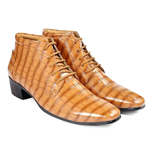 Crocodile Style Height Increasing Faux Leather Material Lace-Up Boots -JonasParamount