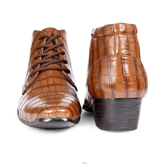 Crocodile Style Height Increasing Faux Leather Material Lace-Up Boots -JonasParamount