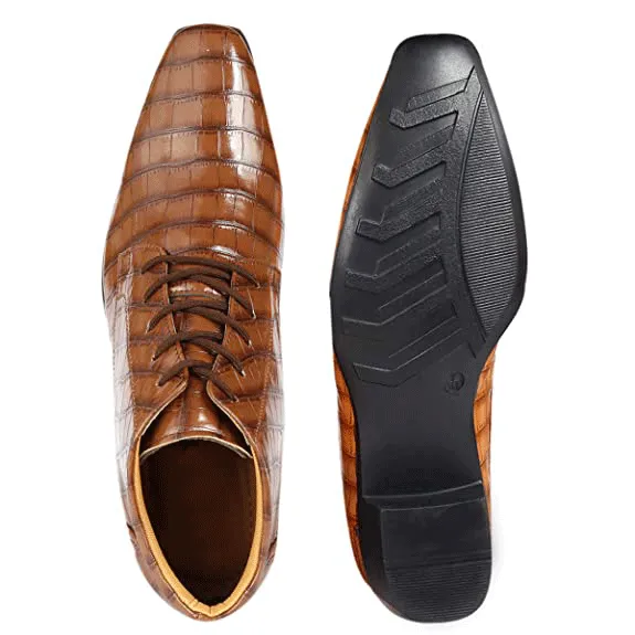 Crocodile Style Height Increasing Faux Leather Material Lace-Up Boots -JonasParamount