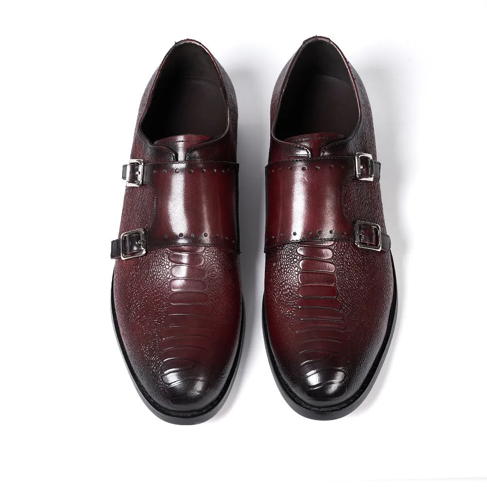 Cross-Border Double Buckle Monk Shoes Men's Goodyear Men's Suit Shoes Men's Slip-on Pointed Handmade Leather Shoes Men