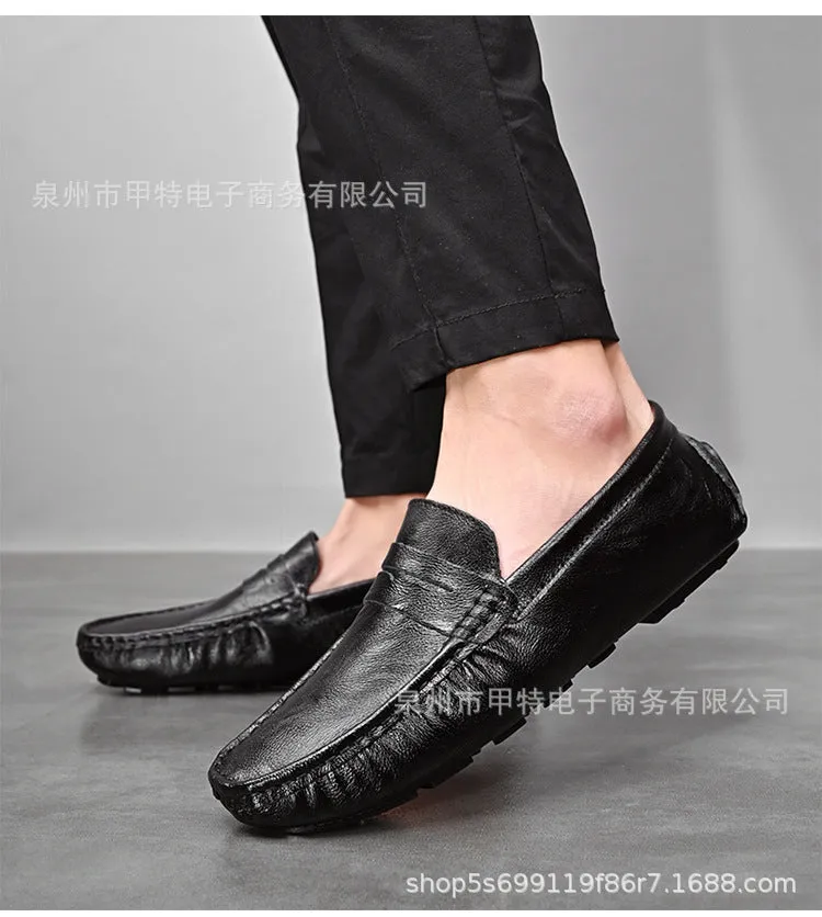 Cross-border spring men's cowhide single shoes, foreign trade large size Doudou shoes, outdoor casual shoes, lazy shoes, simple men's shoes
