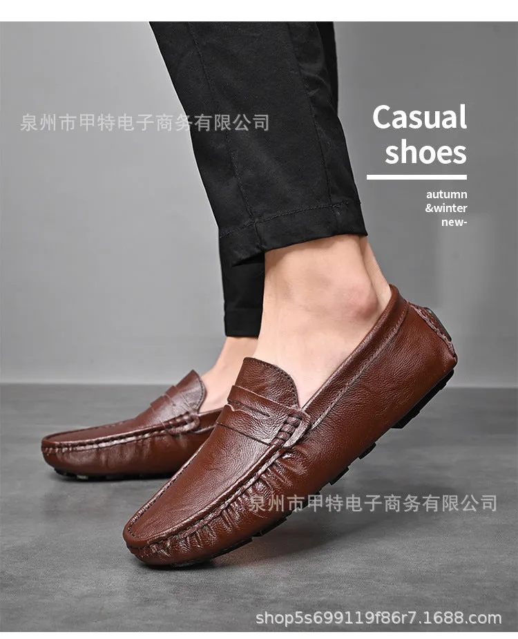 Cross-border spring men's cowhide single shoes, foreign trade large size Doudou shoes, outdoor casual shoes, lazy shoes, simple men's shoes