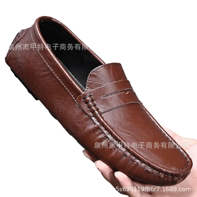 Cross-border spring men's cowhide single shoes, foreign trade large size Doudou shoes, outdoor casual shoes, lazy shoes, simple men's shoes