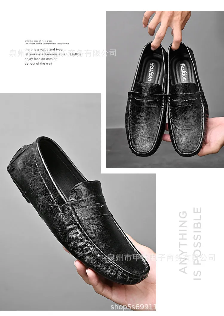 Cross-border spring men's cowhide single shoes, foreign trade large size Doudou shoes, outdoor casual shoes, lazy shoes, simple men's shoes