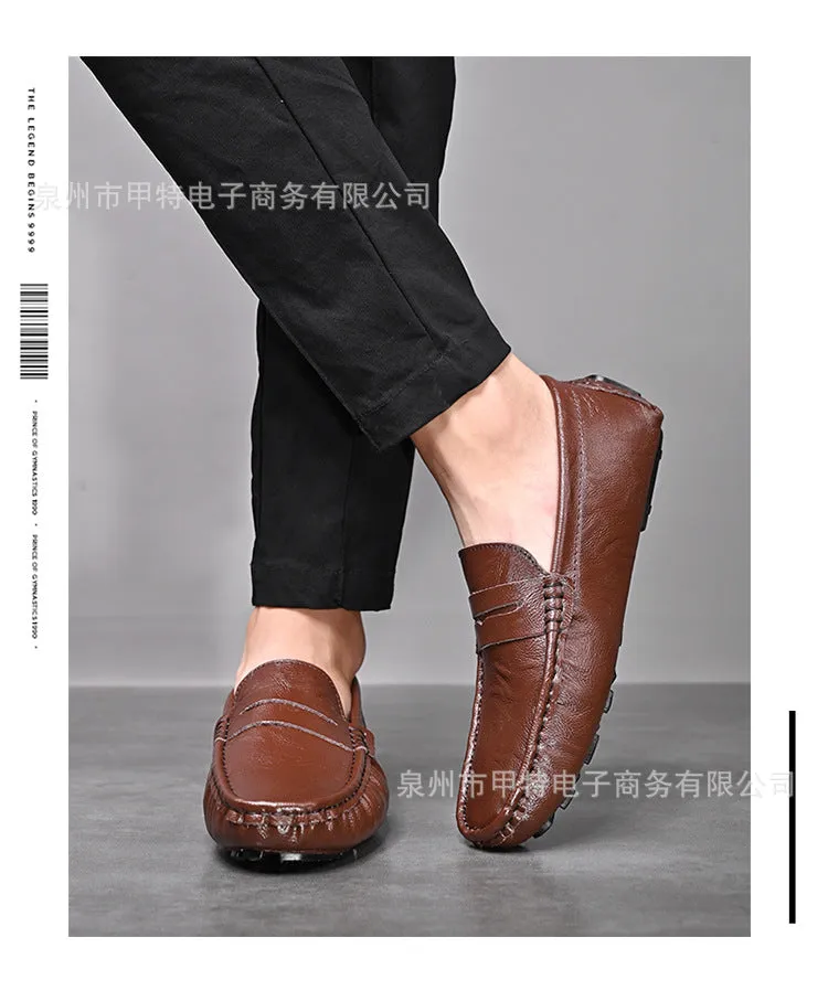 Cross-border spring men's cowhide single shoes, foreign trade large size Doudou shoes, outdoor casual shoes, lazy shoes, simple men's shoes