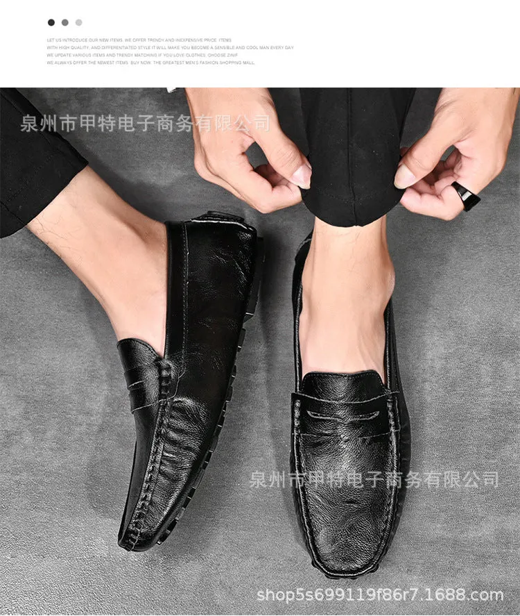 Cross-border spring men's cowhide single shoes, foreign trade large size Doudou shoes, outdoor casual shoes, lazy shoes, simple men's shoes