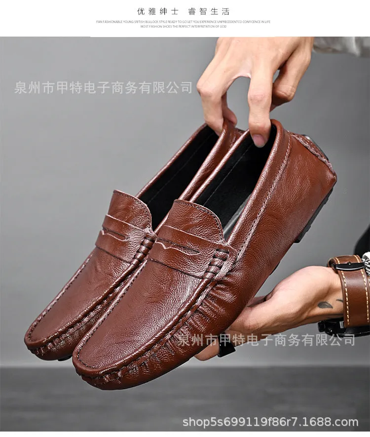 Cross-border spring men's cowhide single shoes, foreign trade large size Doudou shoes, outdoor casual shoes, lazy shoes, simple men's shoes