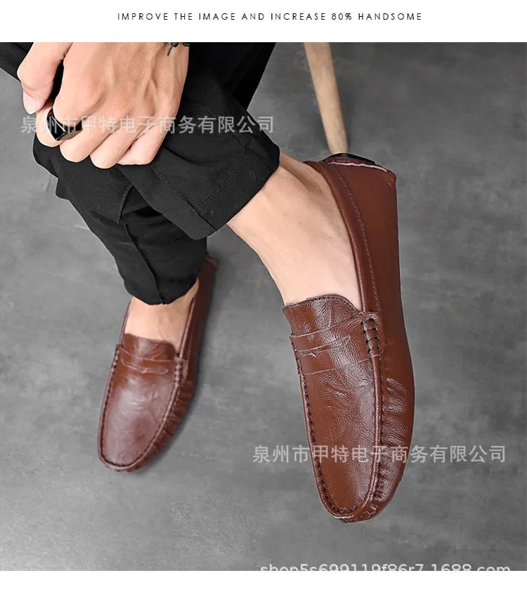 Cross-border spring men's cowhide single shoes, foreign trade large size Doudou shoes, outdoor casual shoes, lazy shoes, simple men's shoes