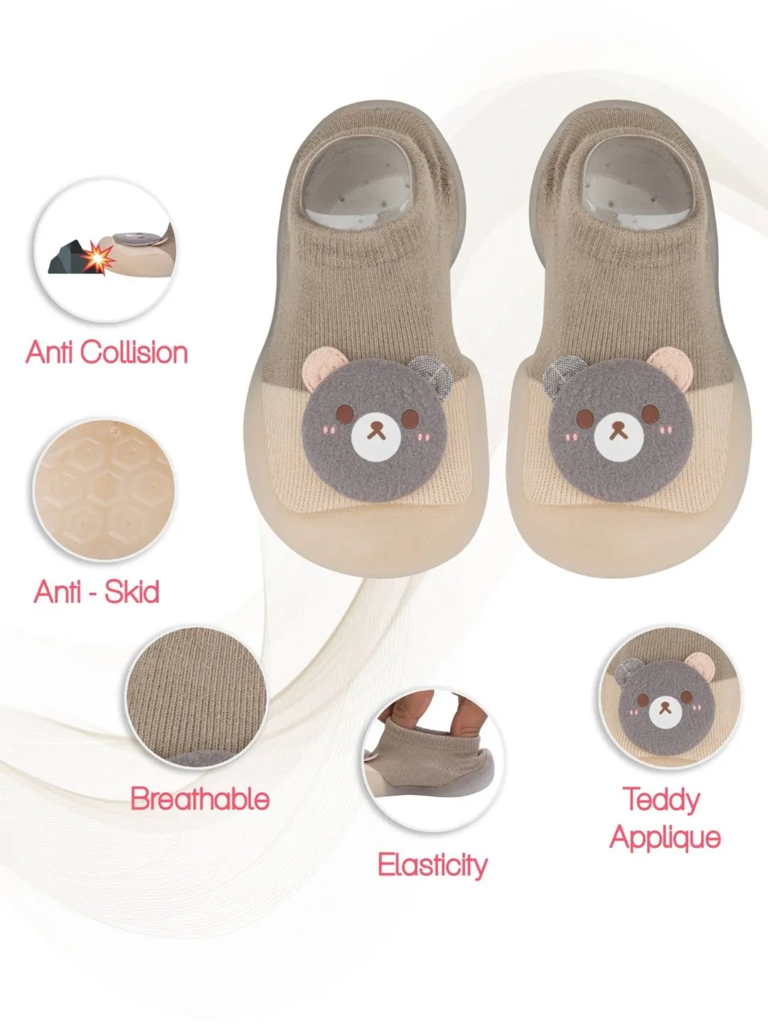 Cuddle Paws: Teddy Applique Shoe Socks in Beige