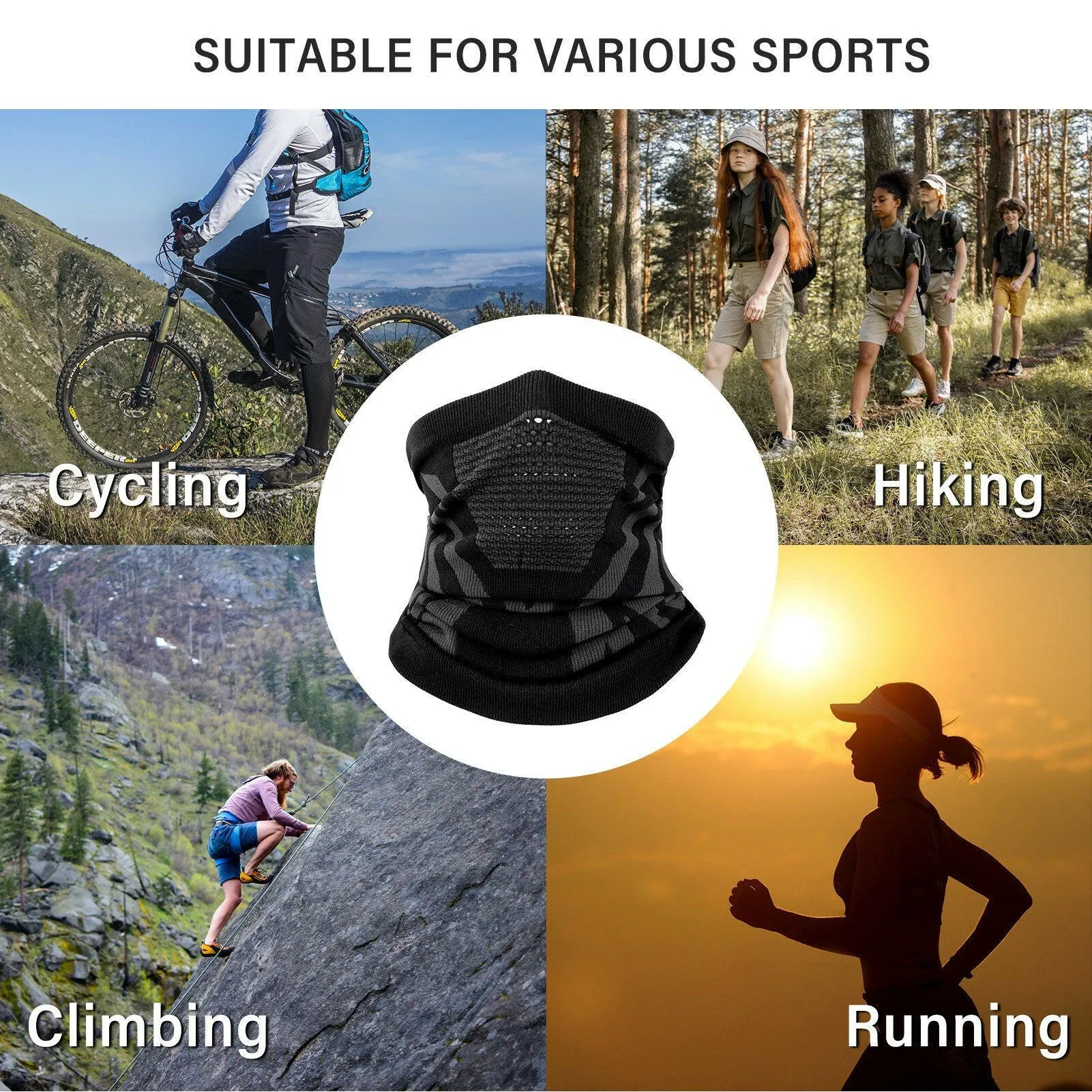 Cycling Face Cover Neck Gaiter Breathable Stretchable Moisture-wicking Warm Windproof Sun Block Hiking Climbing Running