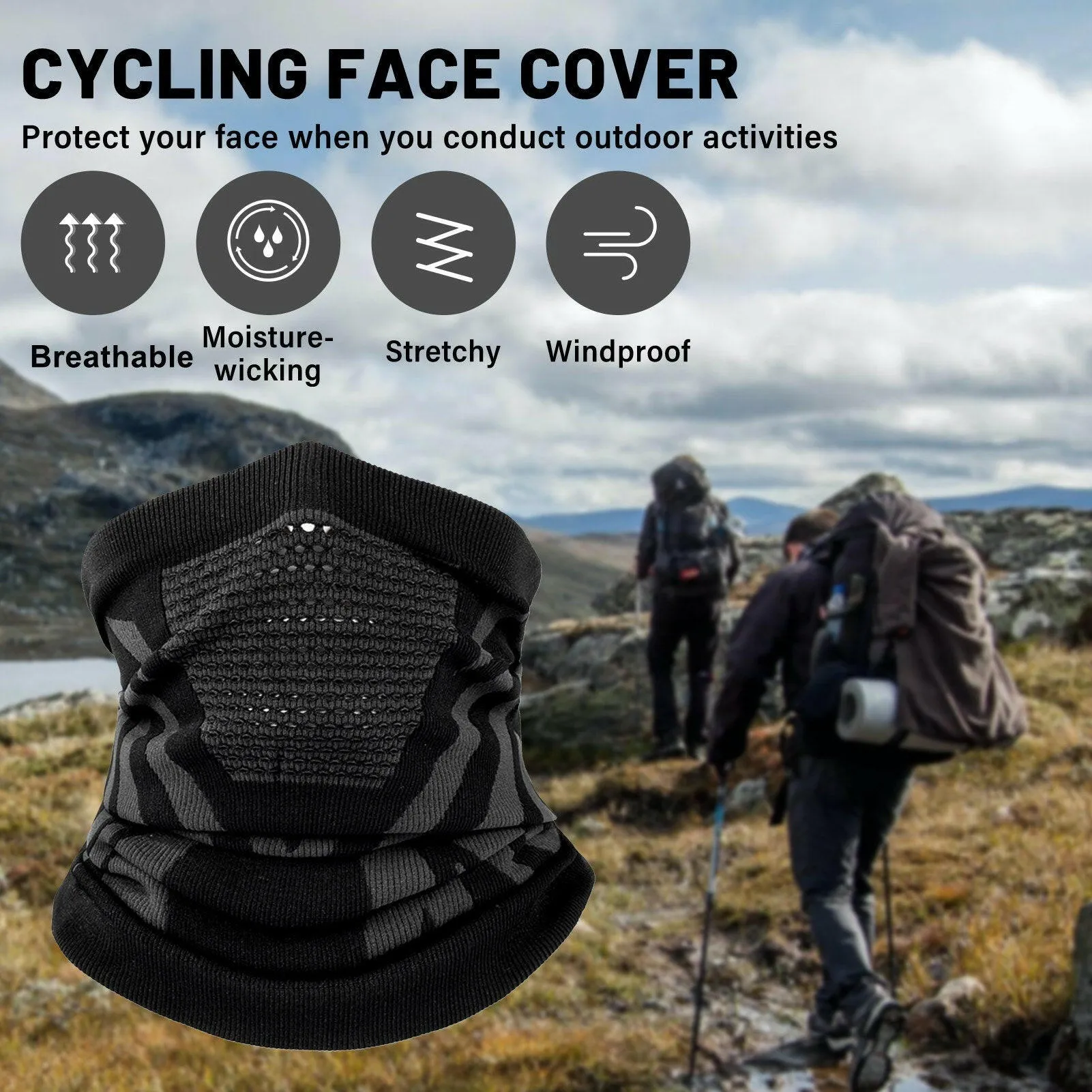 Cycling Face Cover Neck Gaiter Breathable Stretchable Moisture-wicking Warm Windproof Sun Block Hiking Climbing Running