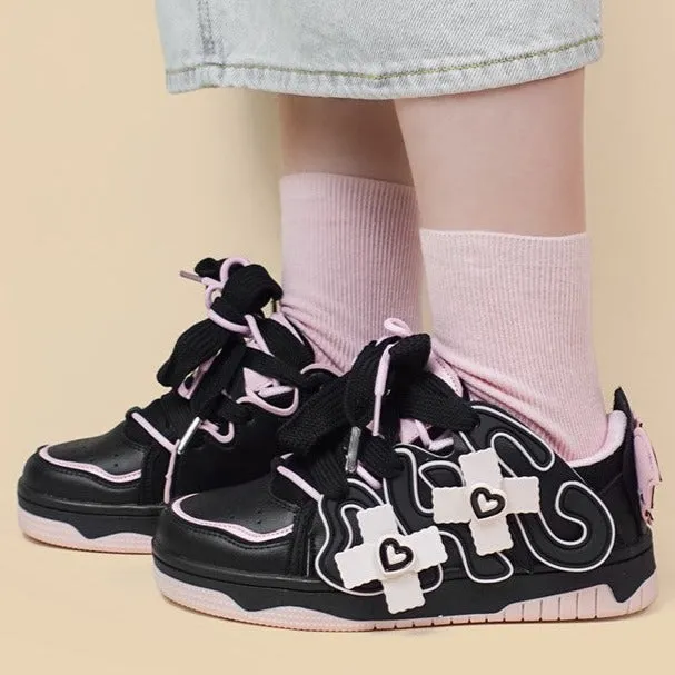 Dark Sweetheart Devil Wings Cross Black Pink Sporty Sneakers Running Shoes