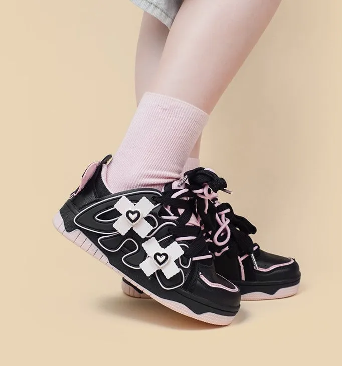 Dark Sweetheart Devil Wings Cross Black Pink Sporty Sneakers Running Shoes
