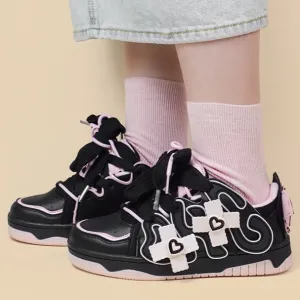Dark Sweetheart Devil Wings Cross Black Pink Sporty Sneakers Running Shoes