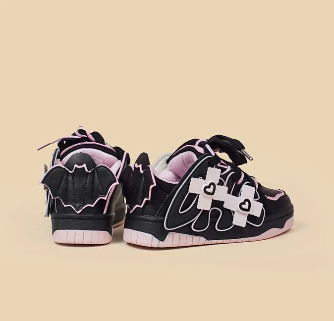 Dark Sweetheart Devil Wings Cross Black Pink Sporty Sneakers Running Shoes