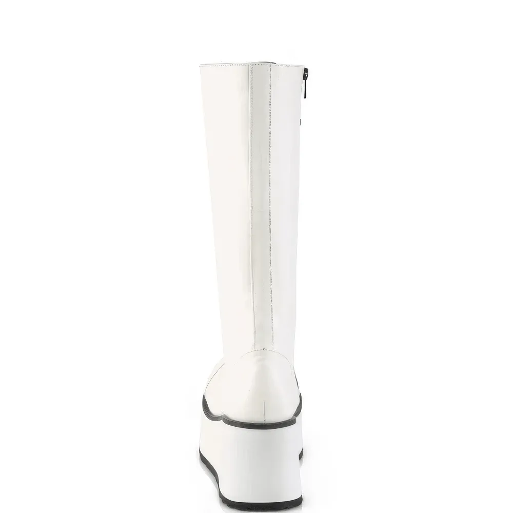 DEMONIA White Platform Knee-High Boots with Lace-Up