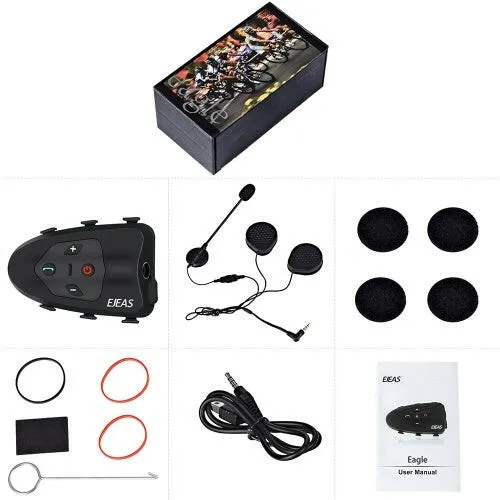EJEAS 2 Rider Helmet Cycling Interphone BT Handsfree Intercom Helmet Headset 1200M Full Duplex Talking Intercom FM Radio