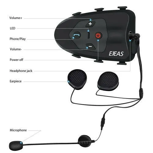 EJEAS 2 Rider Helmet Cycling Interphone BT Handsfree Intercom Helmet Headset 1200M Full Duplex Talking Intercom FM Radio