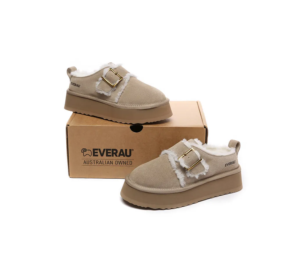 EVERAU® UGG Slippers Sheepskin Wool Adjustable Buckle Ankle Platform Tobias