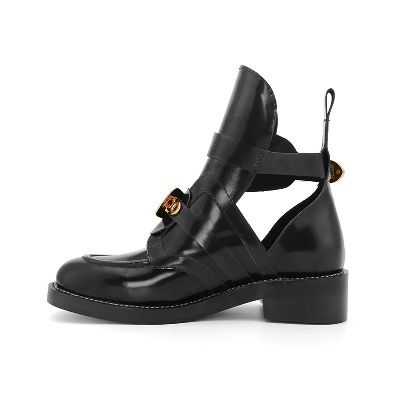 Exclusive - MEN-CRUSH Black Cutout Boots - Gold Buckles
