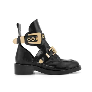 Exclusive - MEN-CRUSH Black Cutout Boots - Gold Buckles