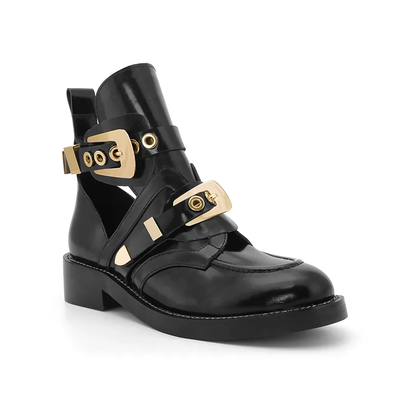 Exclusive - MEN-CRUSH Black Cutout Boots - Gold Buckles