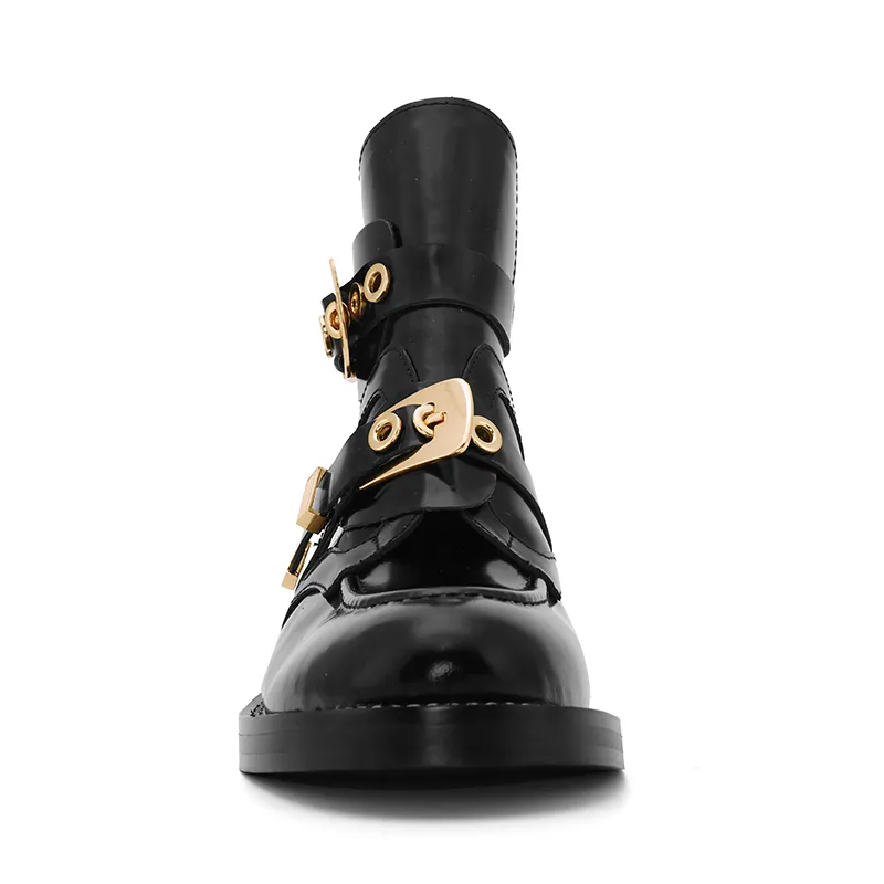 Exclusive - MEN-CRUSH Black Cutout Boots - Gold Buckles