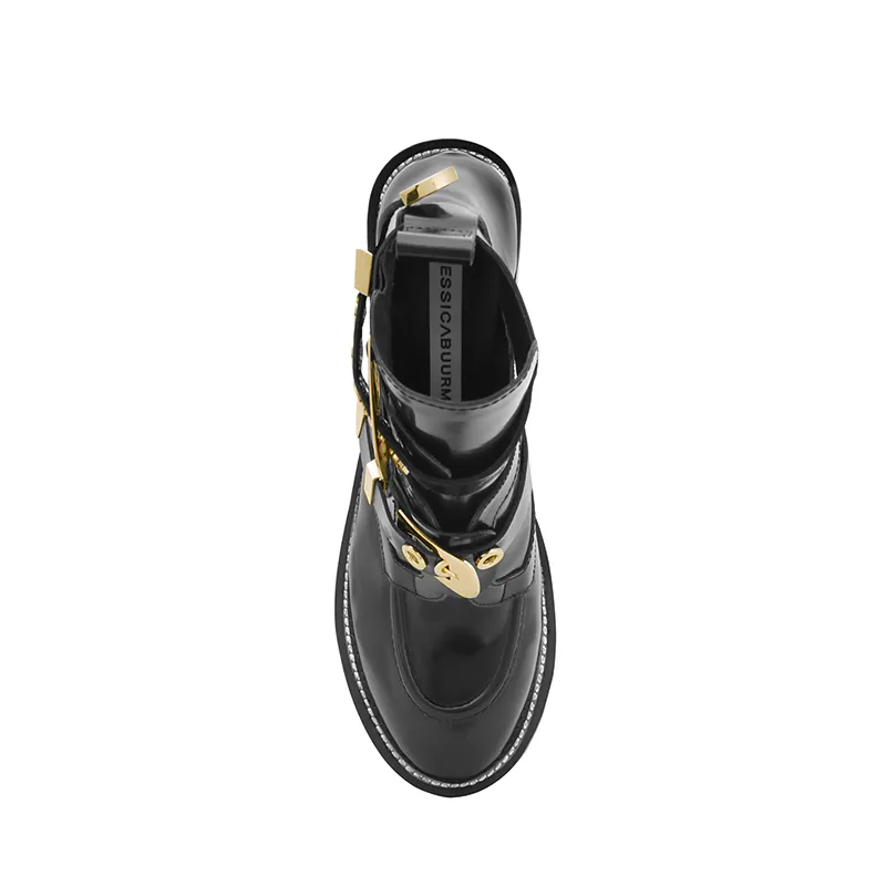 Exclusive - MEN-CRUSH Black Cutout Boots - Gold Buckles