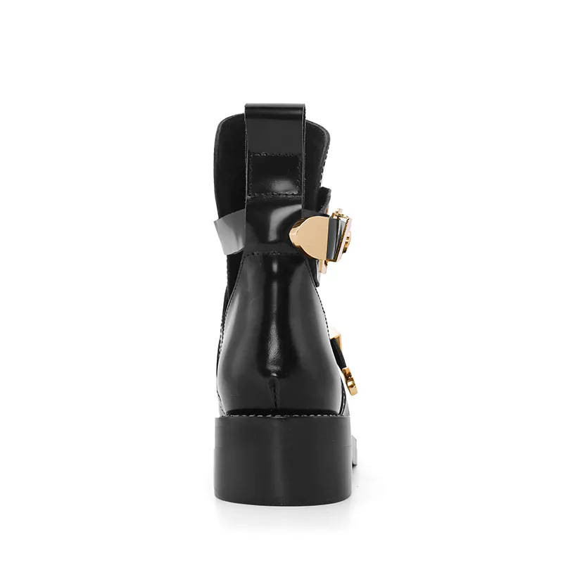 Exclusive - MEN-CRUSH Black Cutout Boots - Gold Buckles