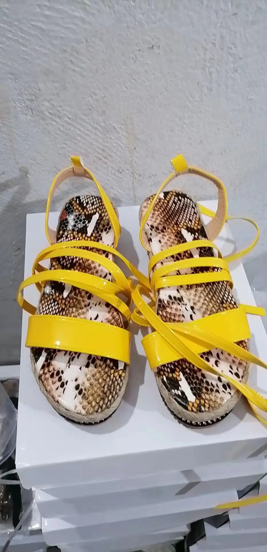 Fashion Leopard Snakeskin Print Cross Lace-Up Womens Platform Sandals Wholesale Shoes