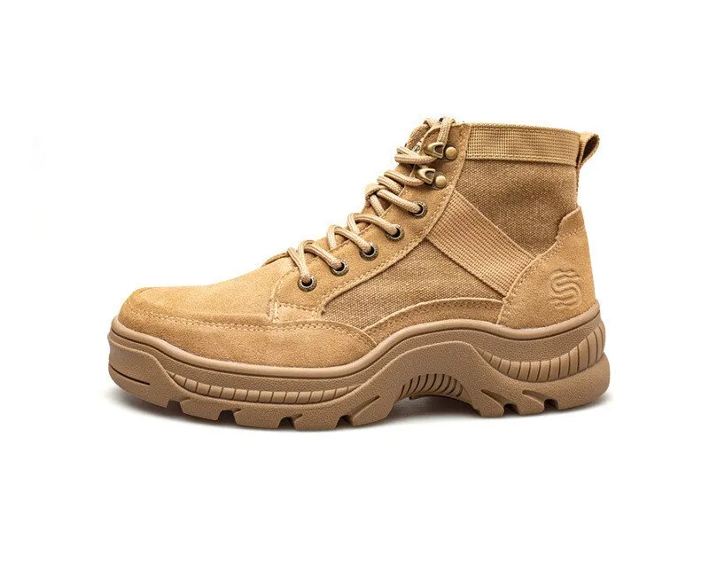 Genuine Leather Men Safety Boots Canvas Stitching Construction Work Shoes Male Indestructible Steel Toe Boots For Men Footwear