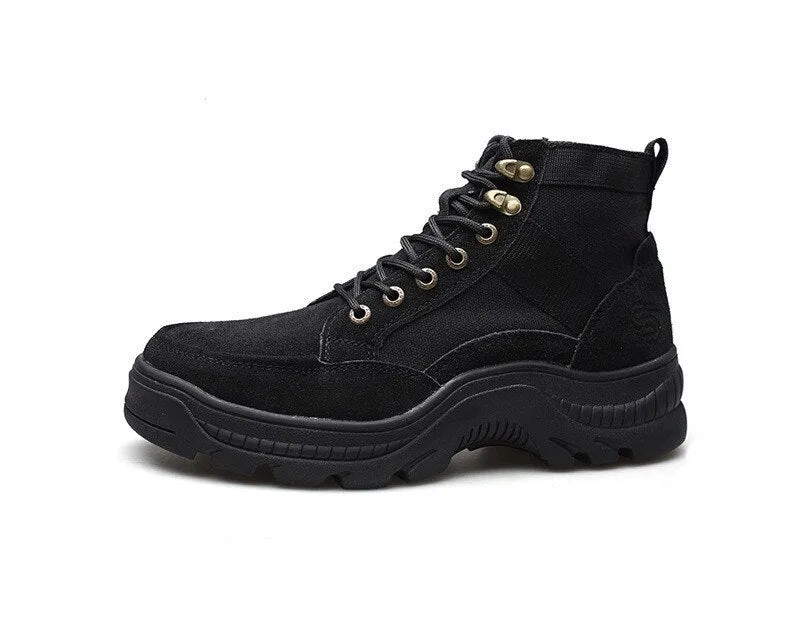 Genuine Leather Men Safety Boots Canvas Stitching Construction Work Shoes Male Indestructible Steel Toe Boots For Men Footwear