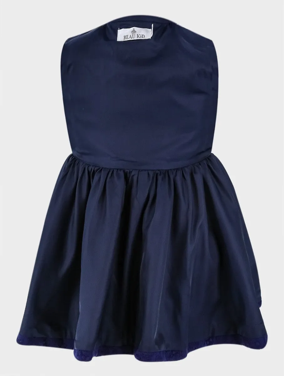 Girls Coat Floral Embroidered Lace 2 Piece Set - Navy Blue