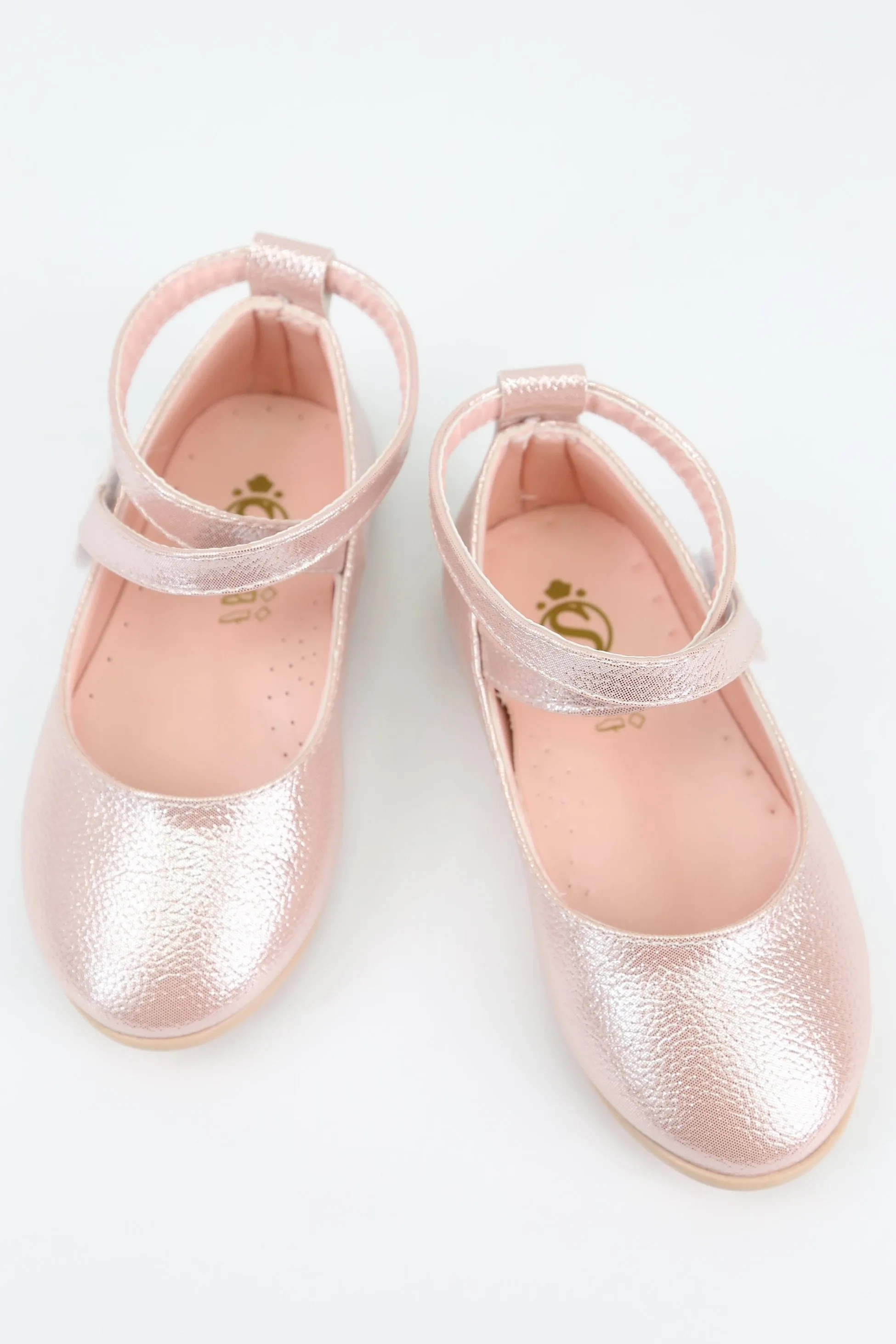 Girls' Shiny Mary Jane Flat Shoes with Criss Cross Strap - Pink