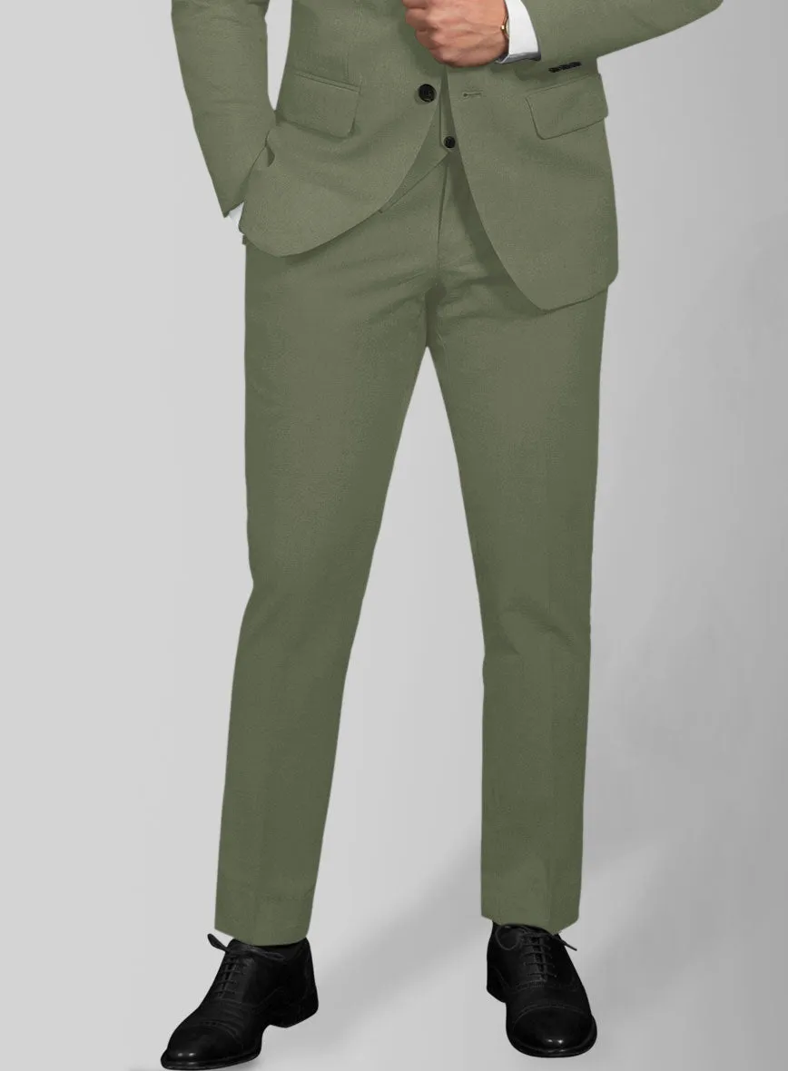 Green Feather Cotton Canvas Stretch Pants