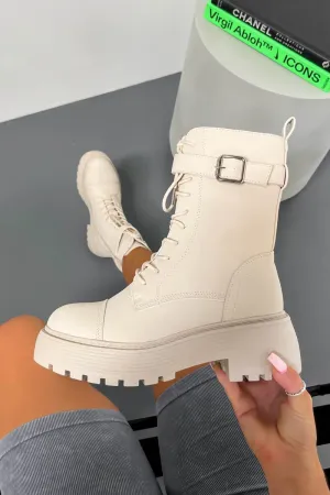 HARLEY Chunky Buckle Ankle Boots - Beige