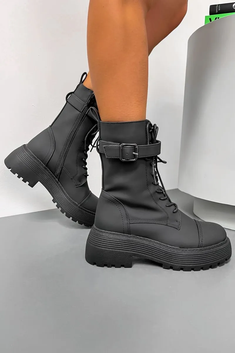 HARLEY Chunky Buckle Ankle Boots - Black