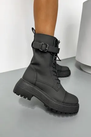 HARLEY Chunky Buckle Ankle Boots - Black