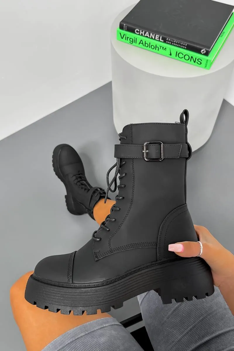 HARLEY Chunky Buckle Ankle Boots - Black