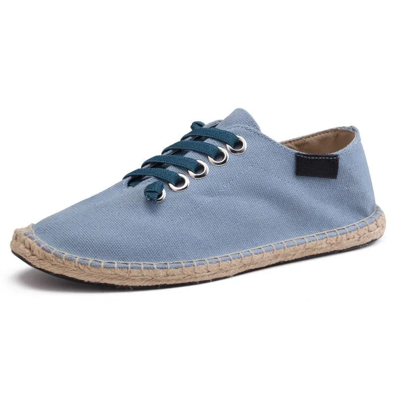 Hnzxzm Canvas Shoes Men Flat Casual Loafers Breathable Hemp Lazy Shoes Cool Young Man Footwear Slip-on Cloth Black Big Size 45 A1494