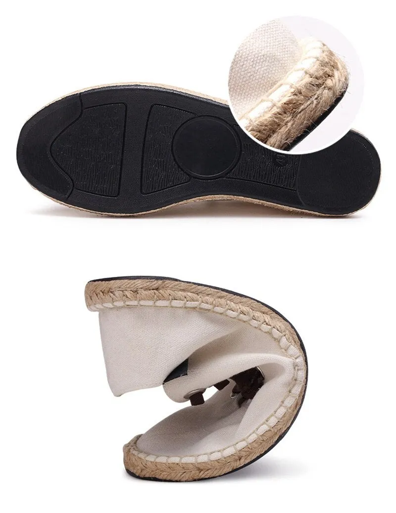 Hnzxzm Canvas Shoes Men Flat Casual Loafers Breathable Hemp Lazy Shoes Cool Young Man Footwear Slip-on Cloth Black Big Size 45 A1494
