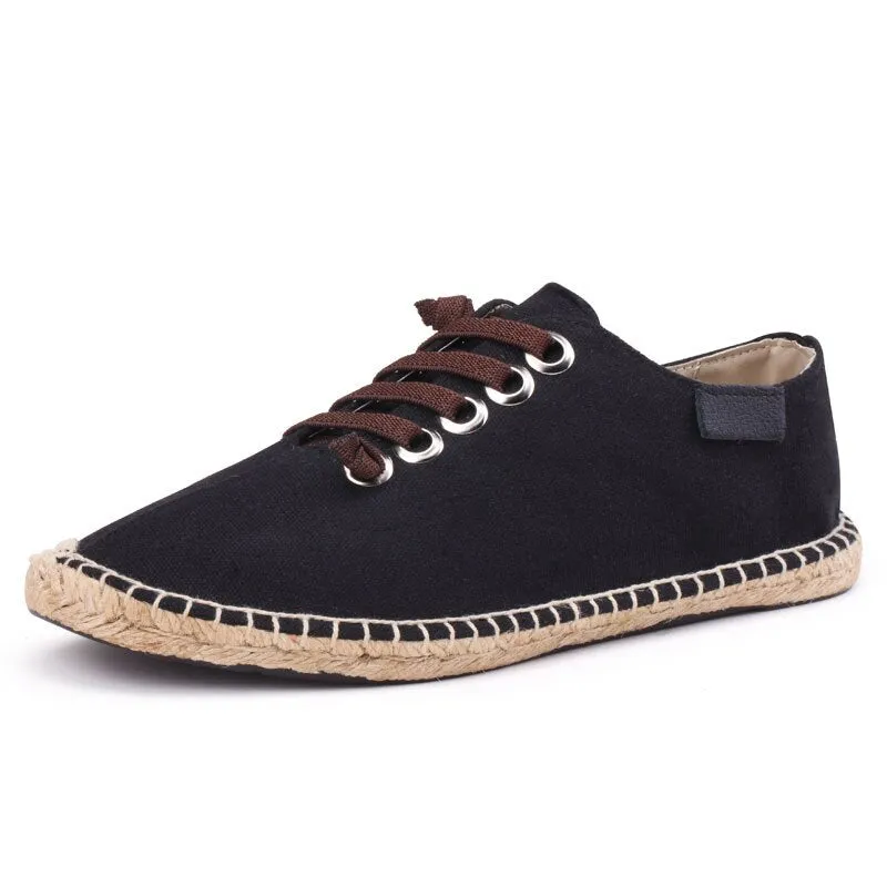 Hnzxzm Canvas Shoes Men Flat Casual Loafers Breathable Hemp Lazy Shoes Cool Young Man Footwear Slip-on Cloth Black Big Size 45 A1494
