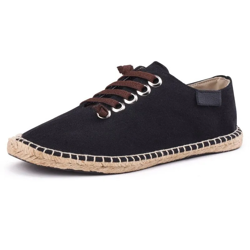 Hnzxzm Canvas Shoes Men Flat Casual Loafers Breathable Hemp Lazy Shoes Cool Young Man Footwear Slip-on Cloth Black Big Size 45 A1494