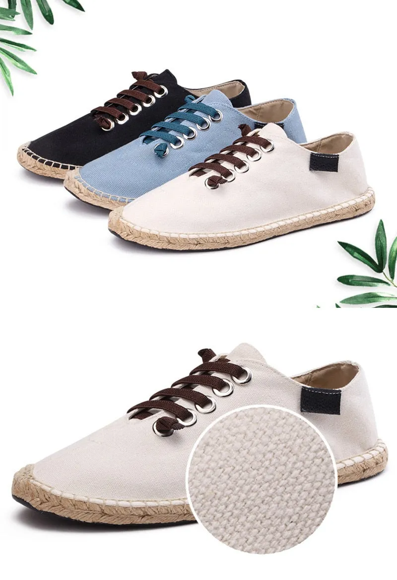 Hnzxzm Canvas Shoes Men Flat Casual Loafers Breathable Hemp Lazy Shoes Cool Young Man Footwear Slip-on Cloth Black Big Size 45 A1494