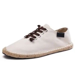 Hnzxzm Canvas Shoes Men Flat Casual Loafers Breathable Hemp Lazy Shoes Cool Young Man Footwear Slip-on Cloth Black Big Size 45 A1494