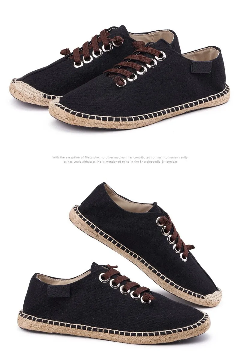Hnzxzm Canvas Shoes Men Flat Casual Loafers Breathable Hemp Lazy Shoes Cool Young Man Footwear Slip-on Cloth Black Big Size 45 A1494