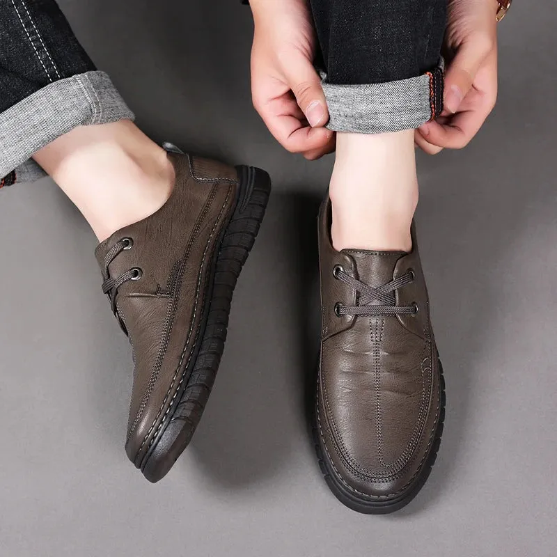Hnzxzm Men Loafers Slip on Autumn Brand Men's Casual Shoes Fashion Leather Shoes for Men Soft Bottom Business Leather Flat Shoes Men